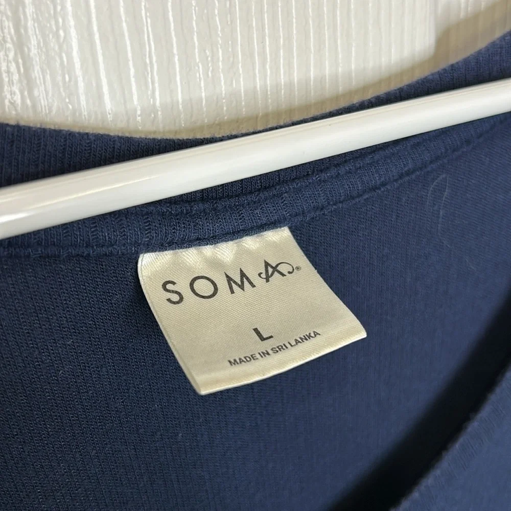 Soma Ribbed Sleep Shirt Women's Large Navy‎ Blue Short Sleeve Loungewear